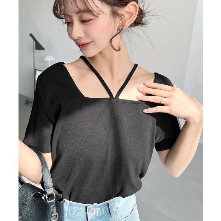 スクエアホルターネック半袖プルオーバー テレコリブ | moment+ | 詳細画像11 