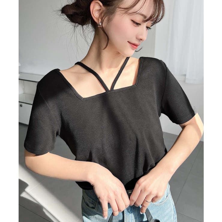 スクエアホルターネック半袖プルオーバー テレコリブ | moment+ | 詳細画像12 