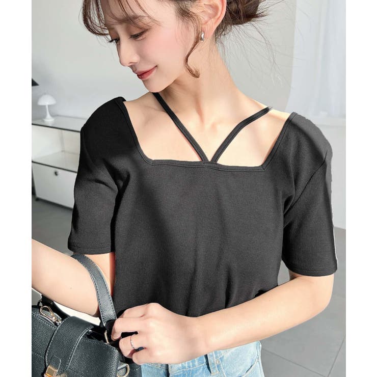 スクエアホルターネック半袖プルオーバー テレコリブ | moment+ | 詳細画像13 