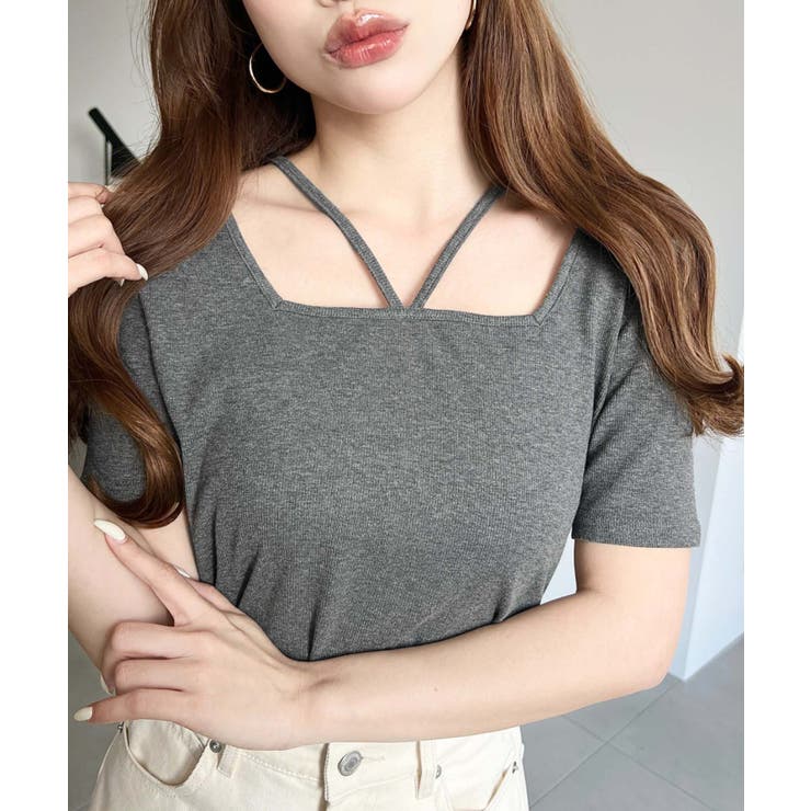 スクエアホルターネック半袖プルオーバー テレコリブ | moment+ | 詳細画像16 