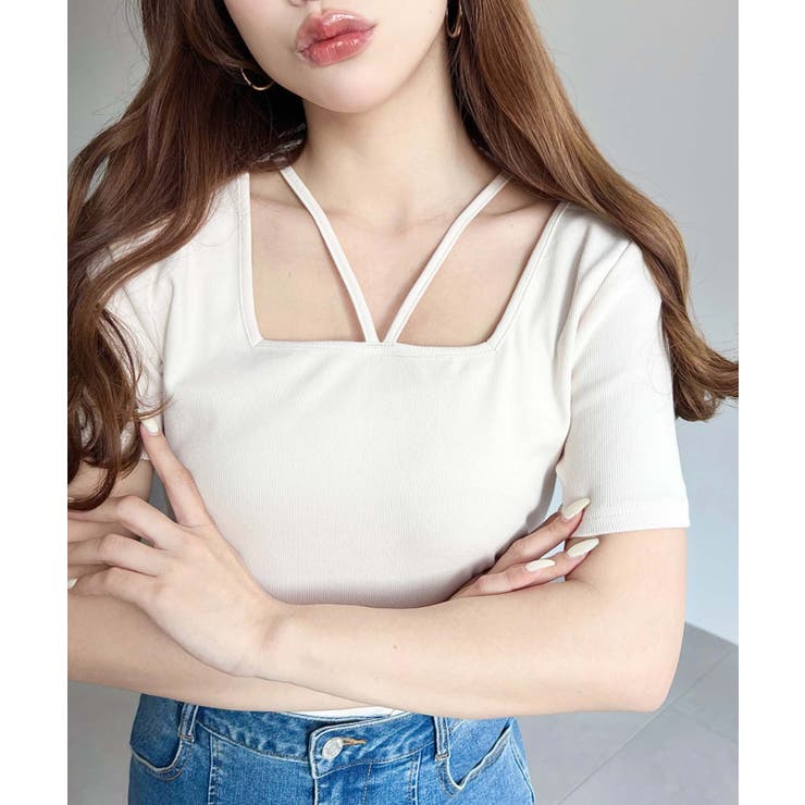 スクエアホルターネック半袖プルオーバー テレコリブ | moment+ | 詳細画像2 