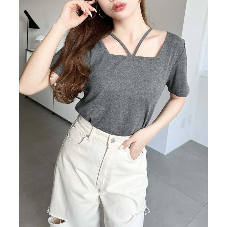 スクエアホルターネック半袖プルオーバー テレコリブ | moment+ | 詳細画像18 