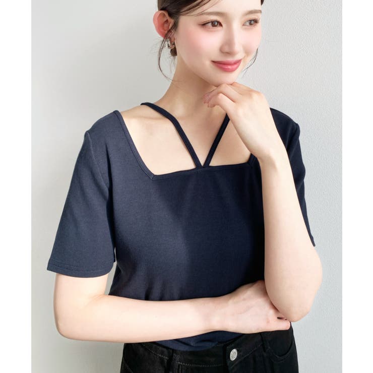 スクエアホルターネック半袖プルオーバー テレコリブ | moment+ | 詳細画像20 