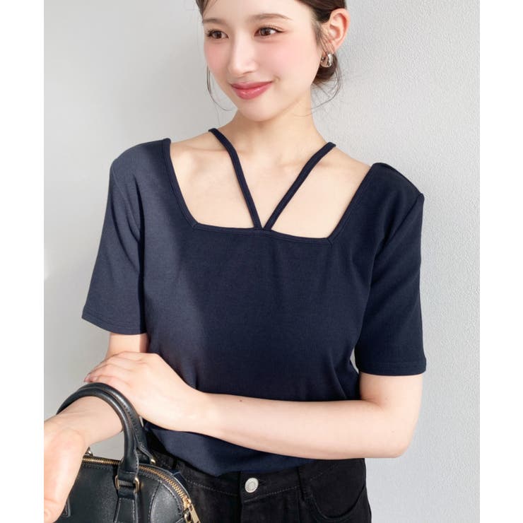 スクエアホルターネック半袖プルオーバー テレコリブ | moment+ | 詳細画像21 