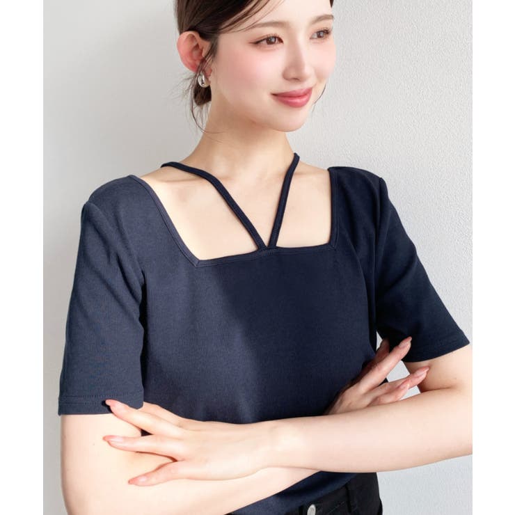 スクエアホルターネック半袖プルオーバー テレコリブ | moment+ | 詳細画像22 