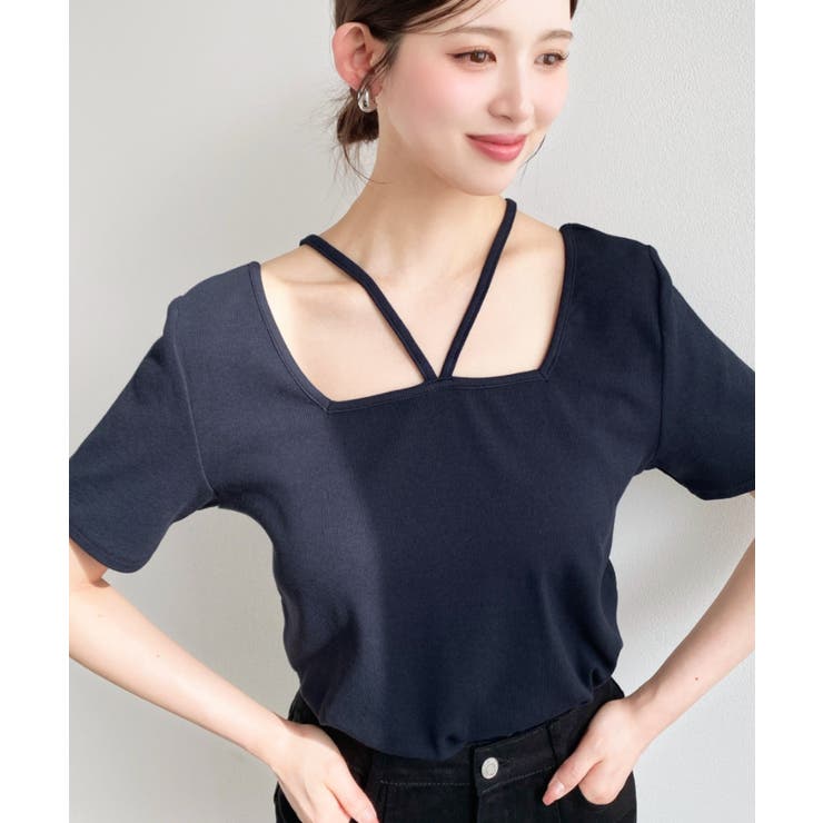 スクエアホルターネック半袖プルオーバー テレコリブ | moment+ | 詳細画像23 