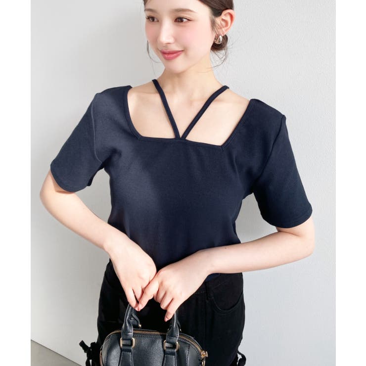 スクエアホルターネック半袖プルオーバー テレコリブ | moment+ | 詳細画像24 