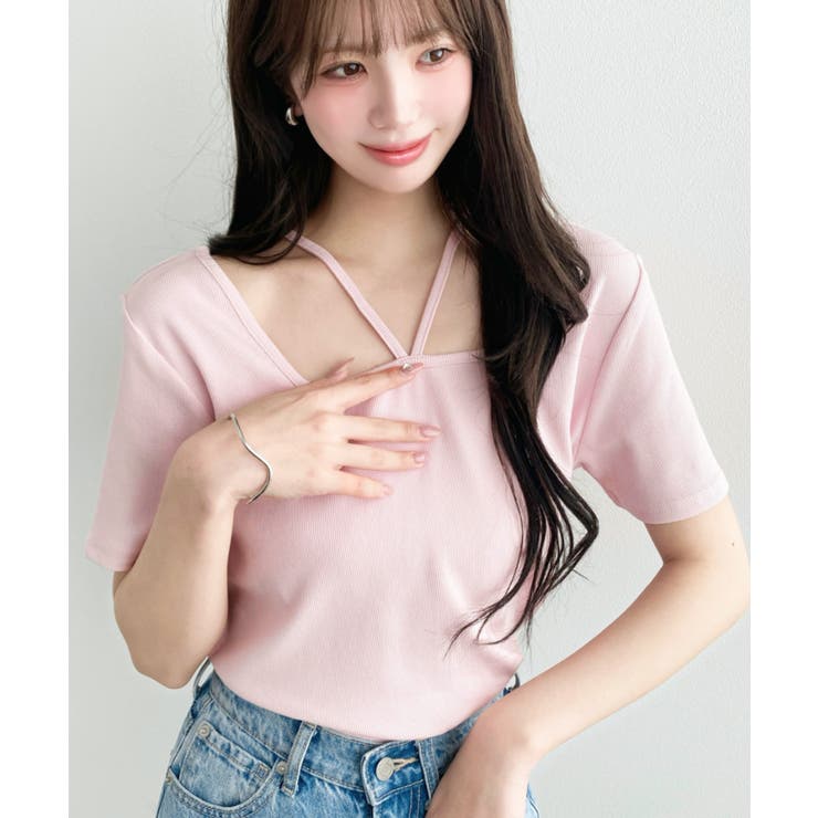 スクエアホルターネック半袖プルオーバー テレコリブ | moment+ | 詳細画像26 