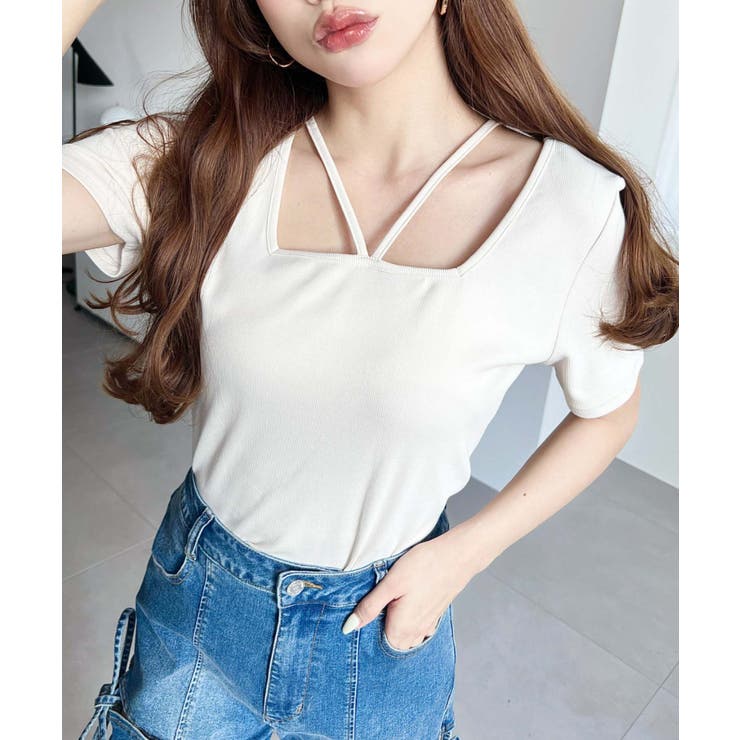 スクエアホルターネック半袖プルオーバー テレコリブ | moment+ | 詳細画像3 