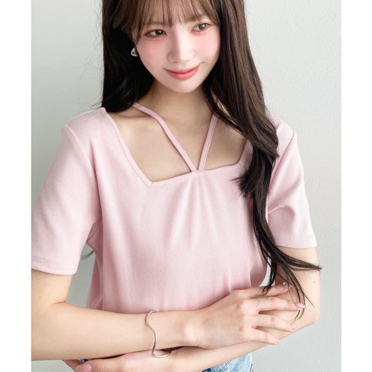 スクエアホルターネック半袖プルオーバー テレコリブ | moment+ | 詳細画像28 