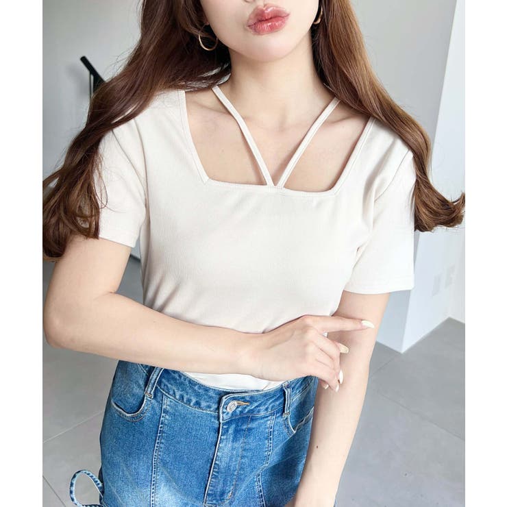 スクエアホルターネック半袖プルオーバー テレコリブ | moment+ | 詳細画像4 