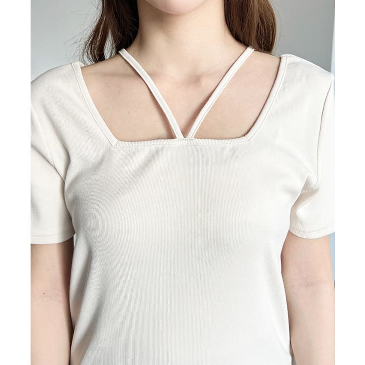 スクエアホルターネック半袖プルオーバー テレコリブ | moment+ | 詳細画像7 