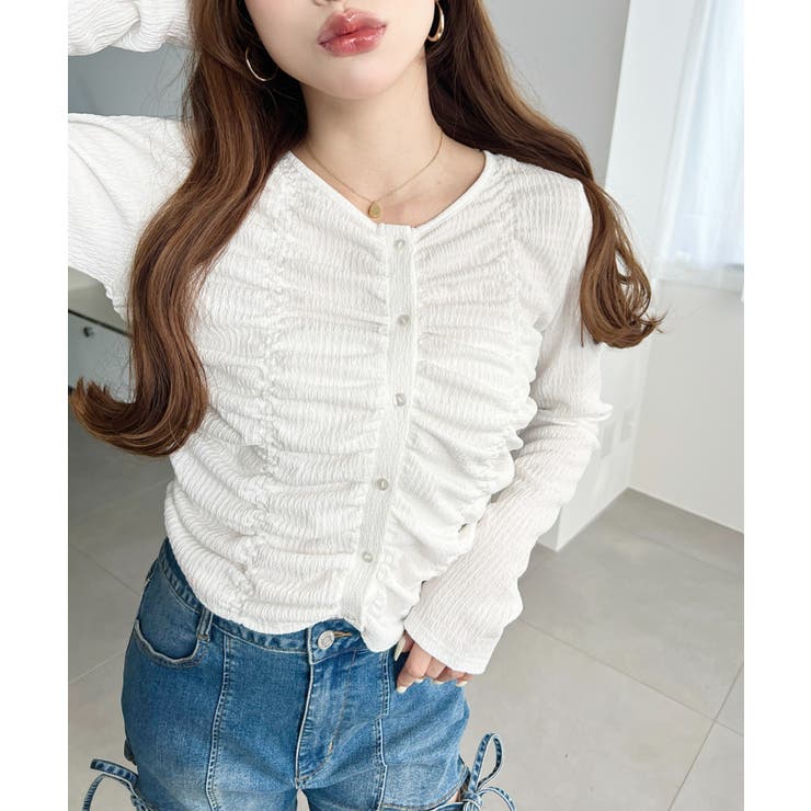 シャーリング長袖カーディガン | moment+ | 詳細画像2 