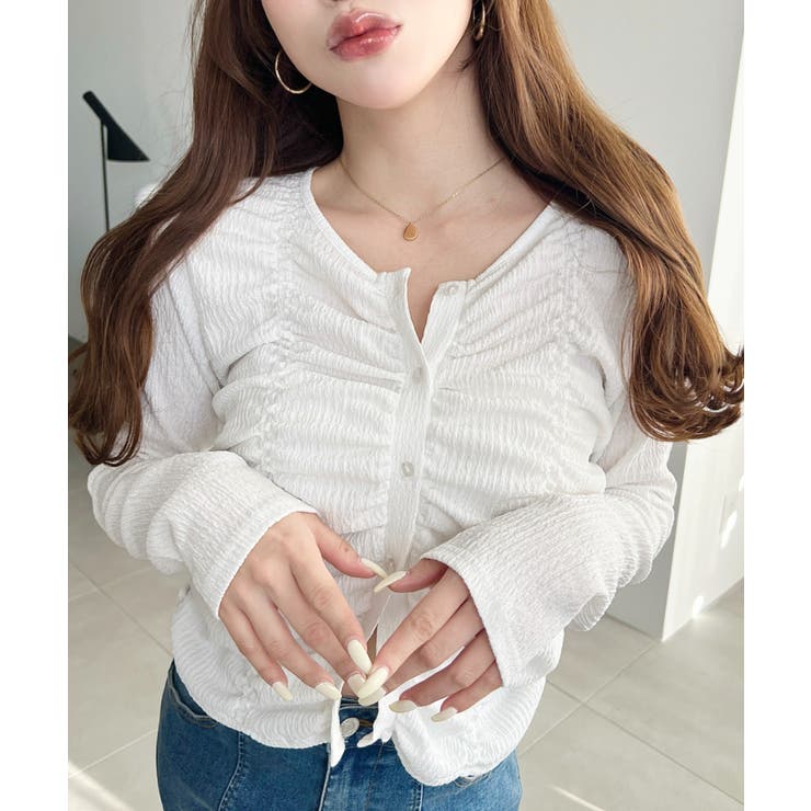 シャーリング長袖カーディガン | moment+ | 詳細画像4 