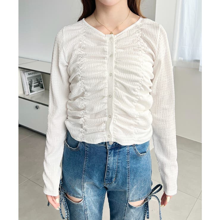 シャーリング長袖カーディガン | moment+ | 詳細画像7 