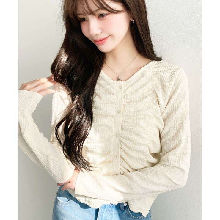 ナチュラル | シャーリング長袖カーディガン | moment+