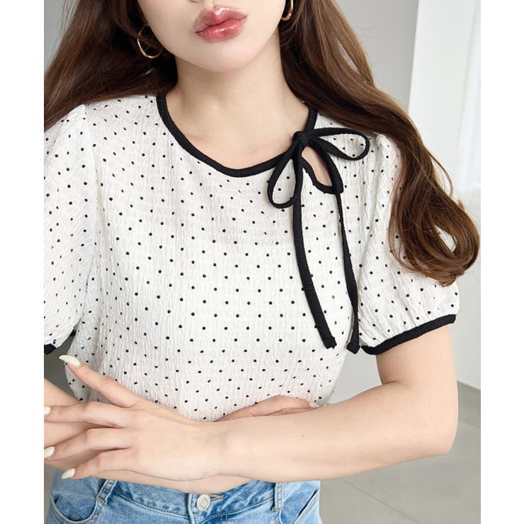 無地＆ドットプリント配色パイピングプルオーバー | moment+ | 詳細画像10 