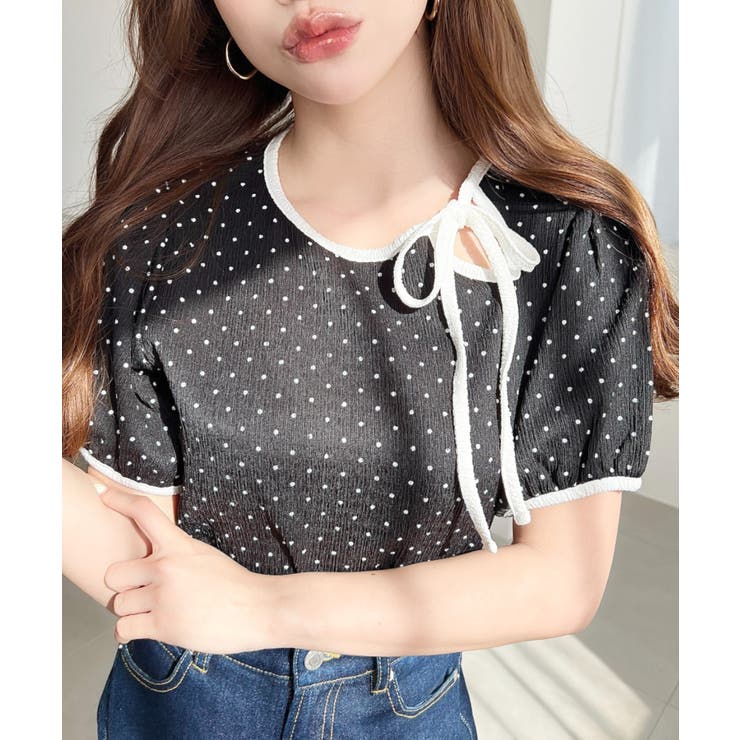 無地＆ドットプリント配色パイピングプルオーバー | moment+ | 詳細画像23 