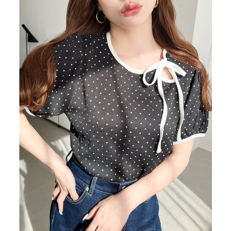 無地＆ドットプリント配色パイピングプルオーバー | moment+ | 詳細画像24 