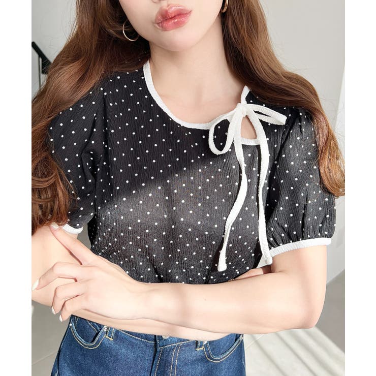 無地＆ドットプリント配色パイピングプルオーバー | moment+ | 詳細画像26 