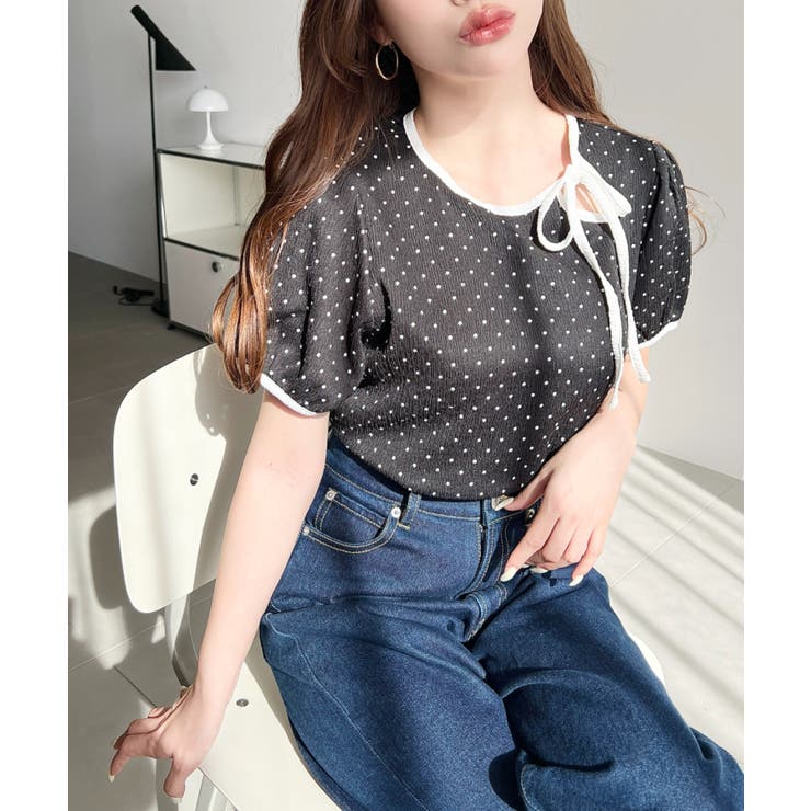 無地＆ドットプリント配色パイピングプルオーバー | moment+ | 詳細画像27 