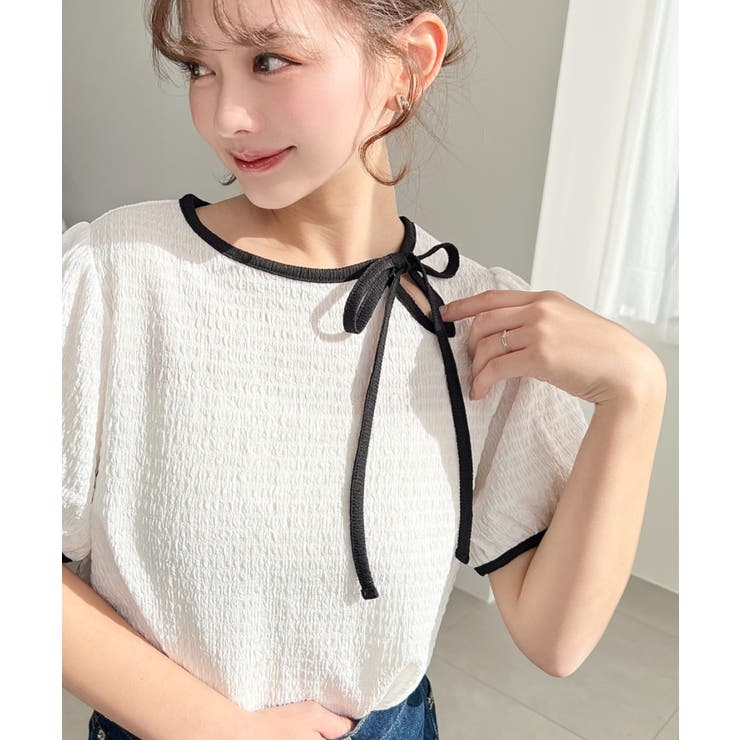 無地＆ドットプリント配色パイピングプルオーバー | moment+ | 詳細画像3 