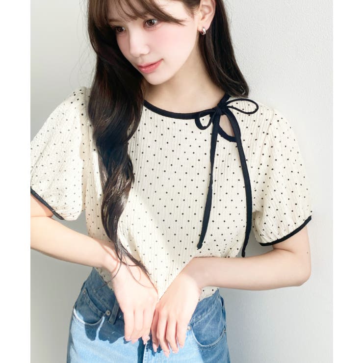 無地＆ドットプリント配色パイピングプルオーバー | moment+ | 詳細画像33 