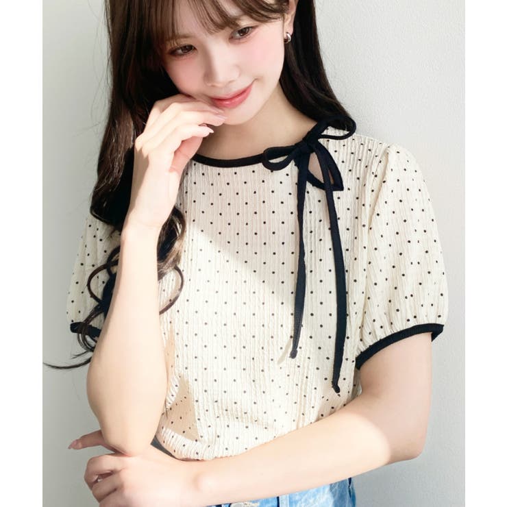 無地＆ドットプリント配色パイピングプルオーバー | moment+ | 詳細画像34 