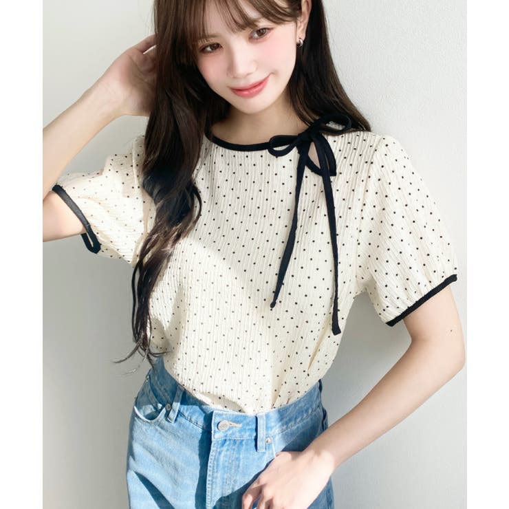 無地＆ドットプリント配色パイピングプルオーバー | moment+ | 詳細画像35 