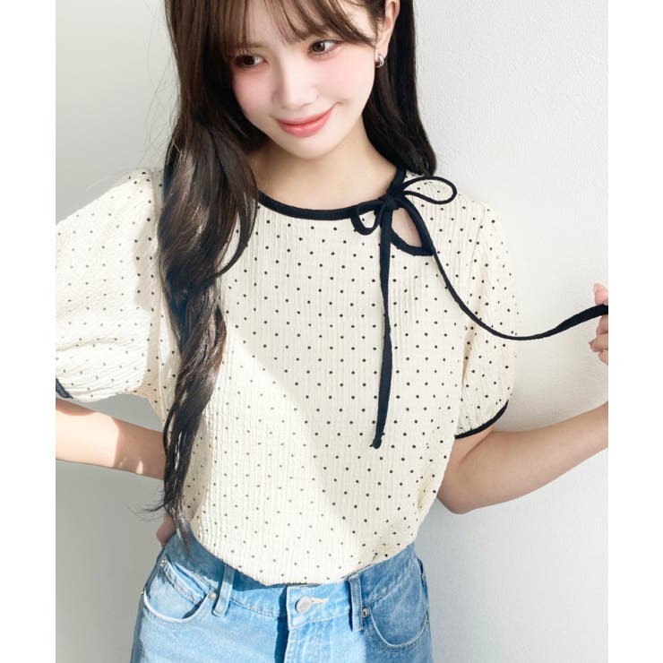 無地＆ドットプリント配色パイピングプルオーバー | moment+ | 詳細画像36 