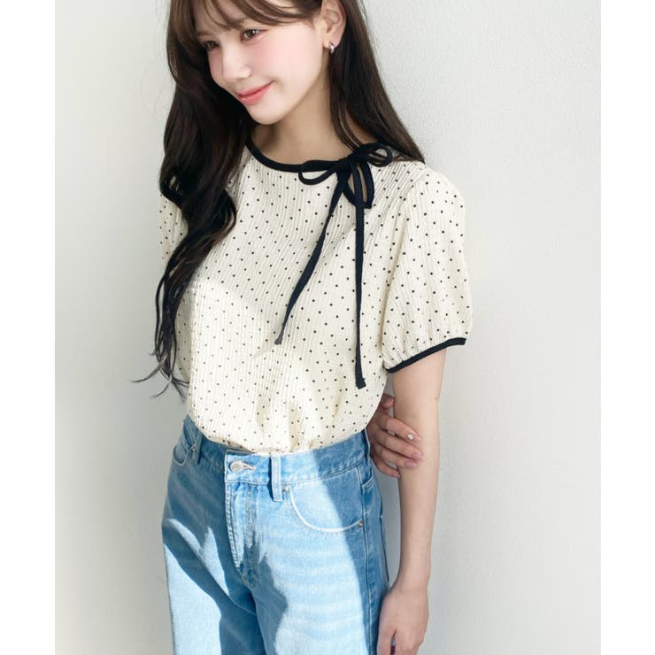 無地＆ドットプリント配色パイピングプルオーバー | moment+ | 詳細画像37 