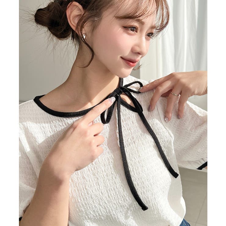 無地＆ドットプリント配色パイピングプルオーバー | moment+ | 詳細画像4 