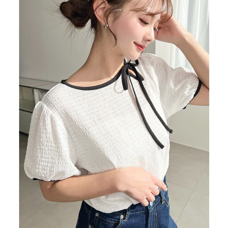 無地＆ドットプリント配色パイピングプルオーバー | moment+ | 詳細画像5 