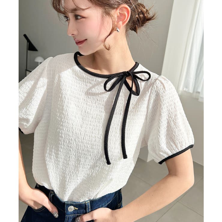 無地＆ドットプリント配色パイピングプルオーバー | moment+ | 詳細画像6 