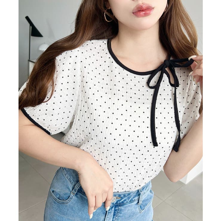 無地＆ドットプリント配色パイピングプルオーバー | moment+ | 詳細画像8 