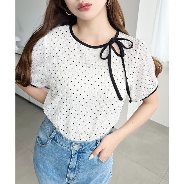 無地＆ドットプリント配色パイピングプルオーバー | moment+ | 詳細画像9 