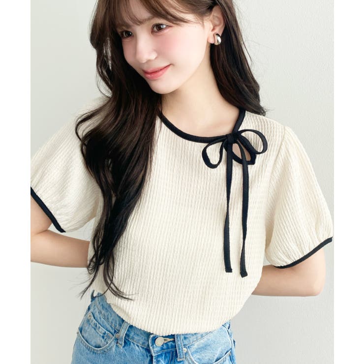 ナチュラル | 無地＆ドットプリント配色パイピングプルオーバー | moment+