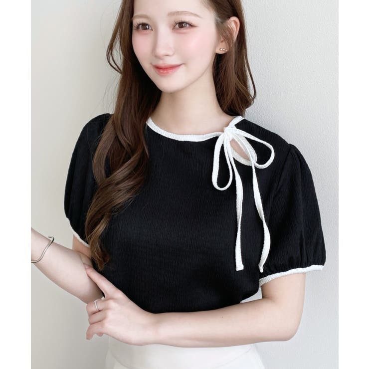 ブラック | 無地＆ドットプリント配色パイピングプルオーバー | moment+