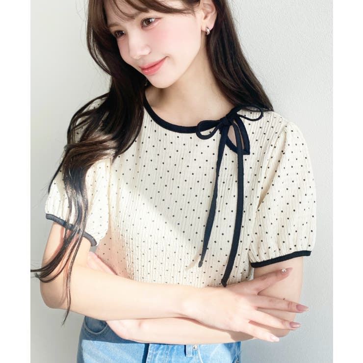 イエロー系その他 | 無地＆ドットプリント配色パイピングプルオーバー | moment+