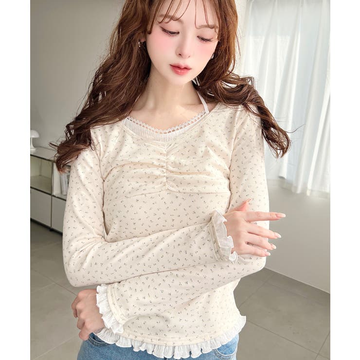 イエロー系その他 | キャミレイヤード風長袖リブトップス | moment+