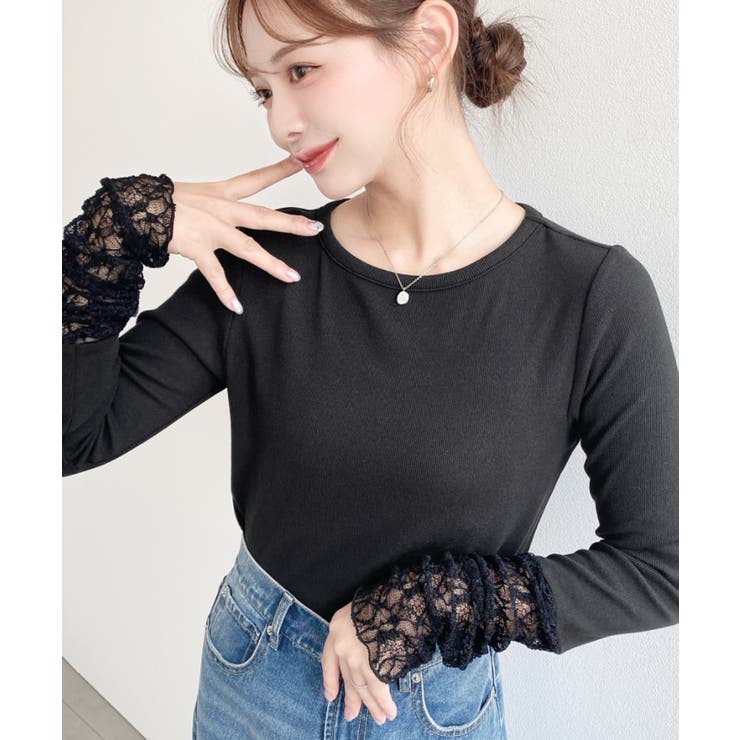 ＼レイヤードにも◎／袖くしゅくしゅレースドッキングリブカットソープルオーバー | moment+ | 詳細画像15 