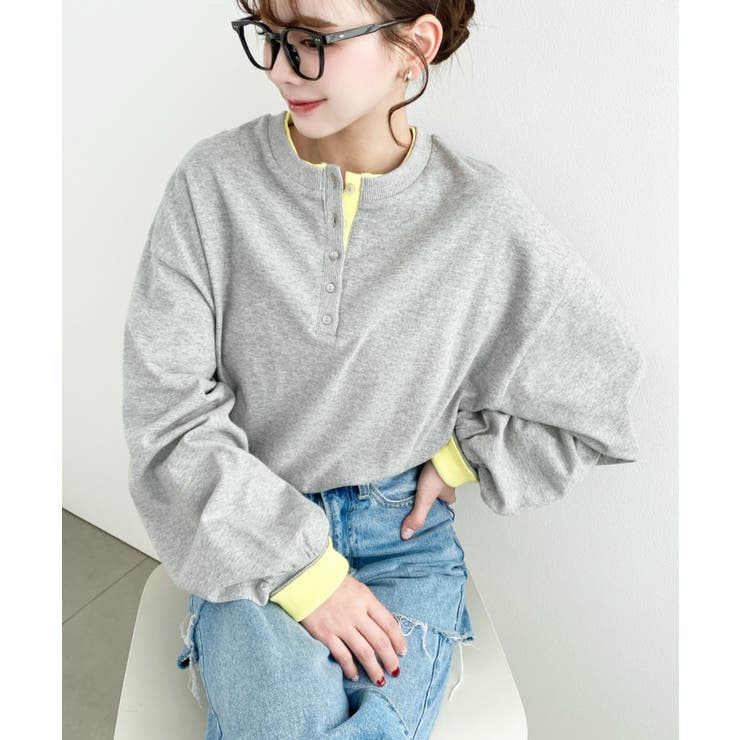 ヘンリーネックバイカラー配色リブロンT | moment+ | 詳細画像16 