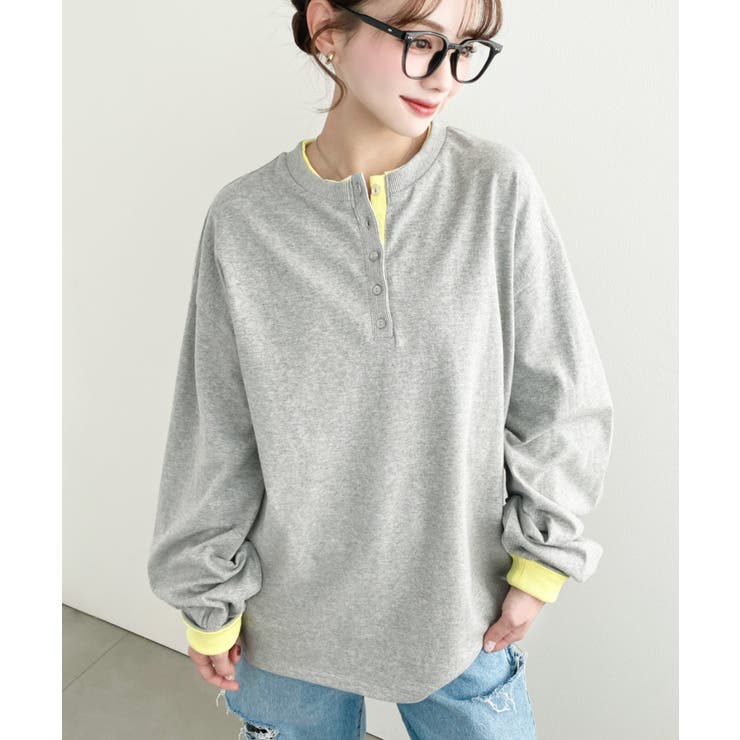 ヘンリーネックバイカラー配色リブロンT | moment+ | 詳細画像18 