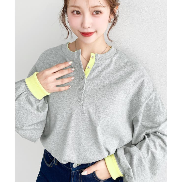 ヘンリーネックバイカラー配色リブロンT | moment+ | 詳細画像20 