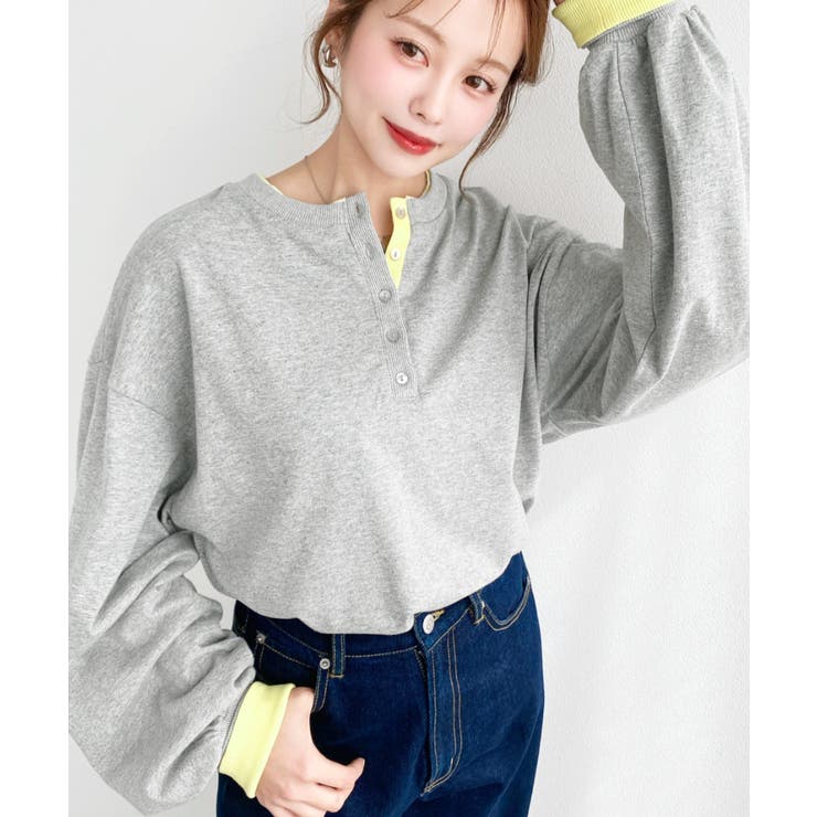 ヘンリーネックバイカラー配色リブロンT | moment+ | 詳細画像21 