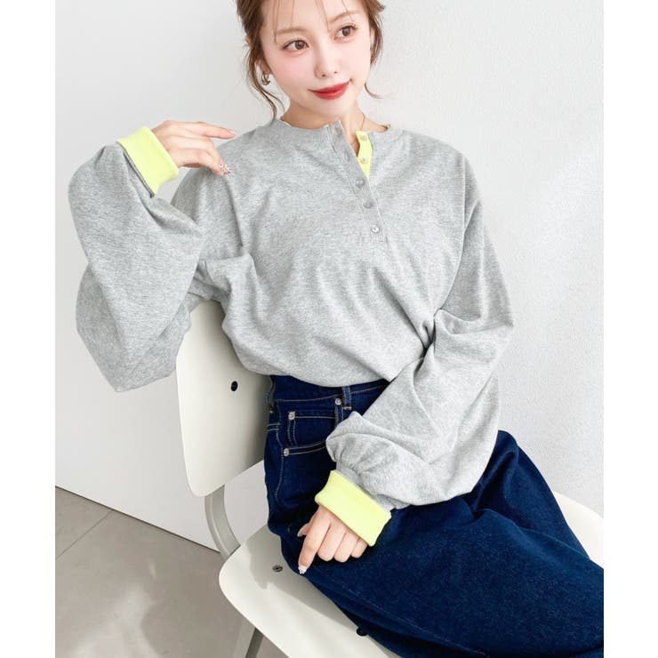 ヘンリーネックバイカラー配色リブロンT | moment+ | 詳細画像22 