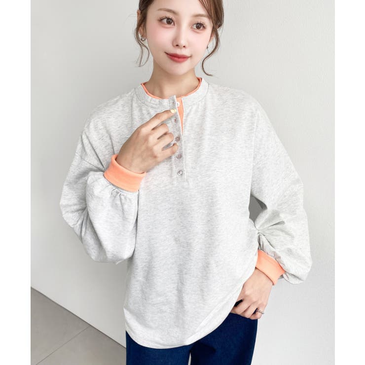 ヘンリーネックバイカラー配色リブロンT | moment+ | 詳細画像27 