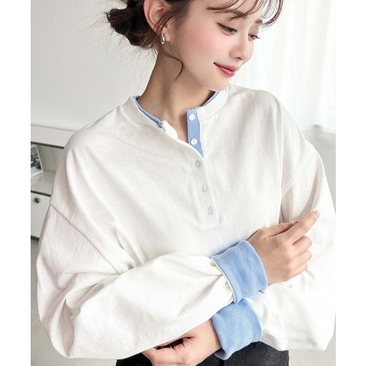 ヘンリーネックバイカラー配色リブロンT | moment+ | 詳細画像3 