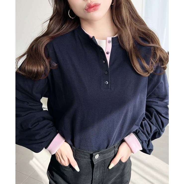 ヘンリーネックバイカラー配色リブロンT | moment+ | 詳細画像33 