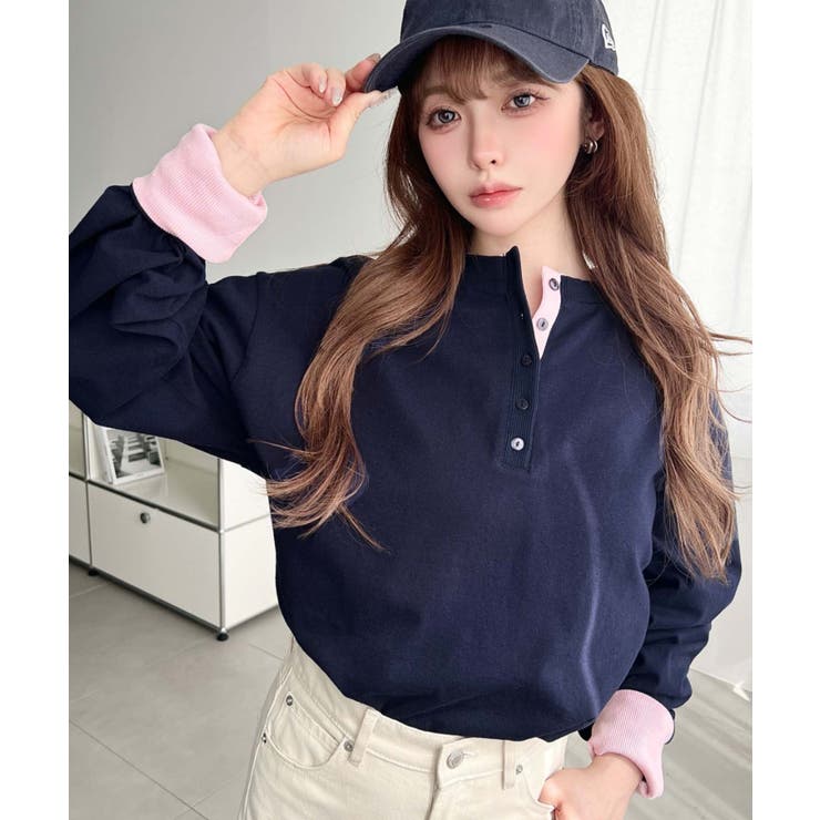 ヘンリーネックバイカラー配色リブロンT | moment+ | 詳細画像34 